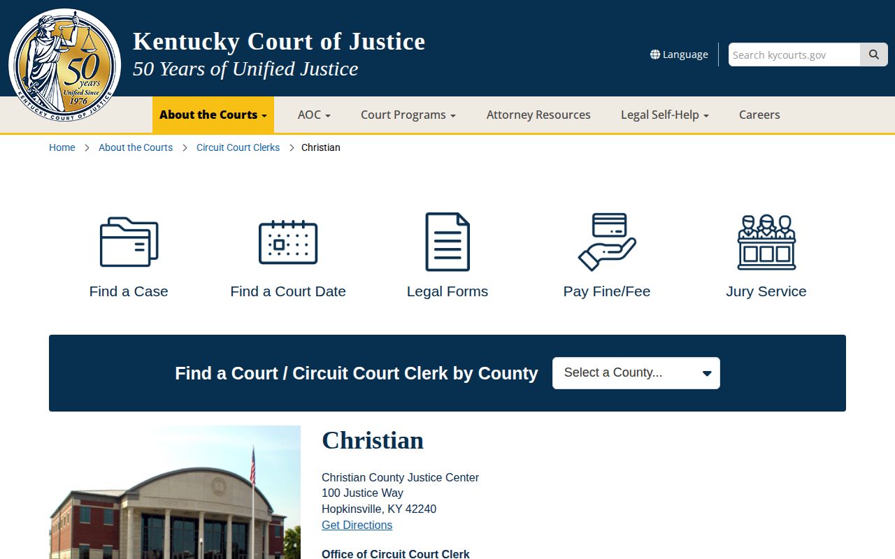 Christian County release record courthouse contact details