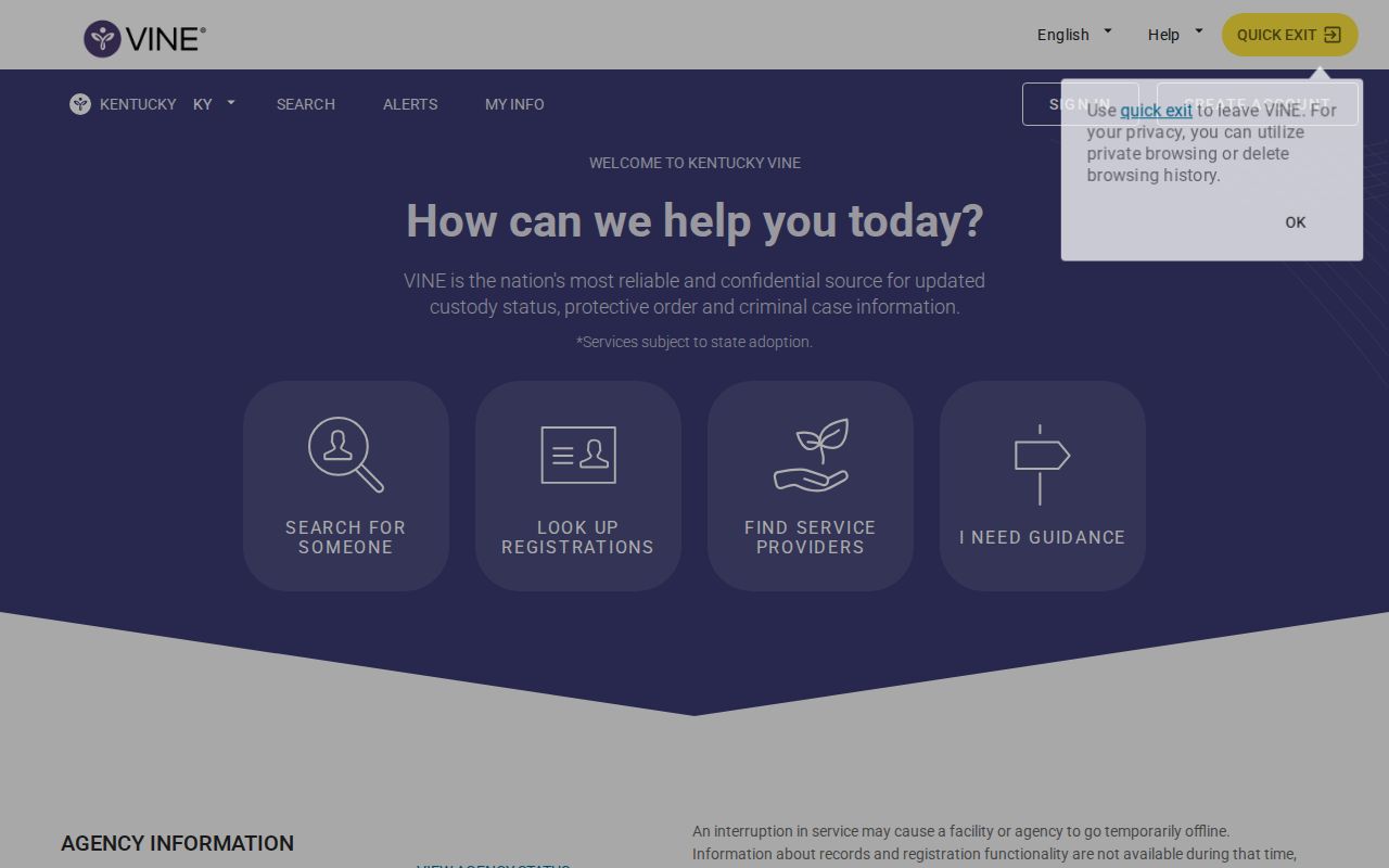 Christian County VINELink release check search interface